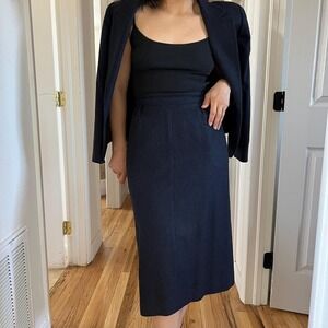 1970s Navy blue Jones New York Wool Skirt Suit sz 12 / 8 Mod Medium‎